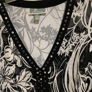 JM Collection Monochrome Floral Blouse